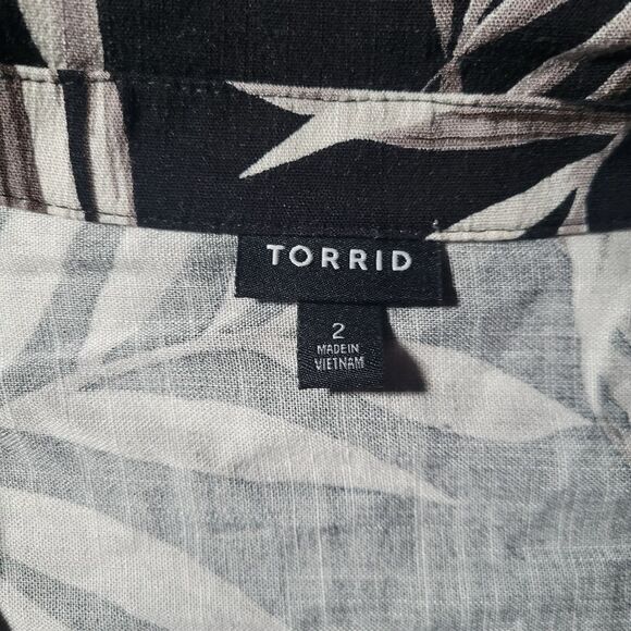 Torrid | Palm Leaf Print Slub Button Front Mini Tunic Dress 2X Vacation Bohemian - Picture 3 of 8